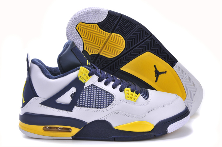 Air Jordan 4 Men Shoes White/ Yellow/Steelblue Online